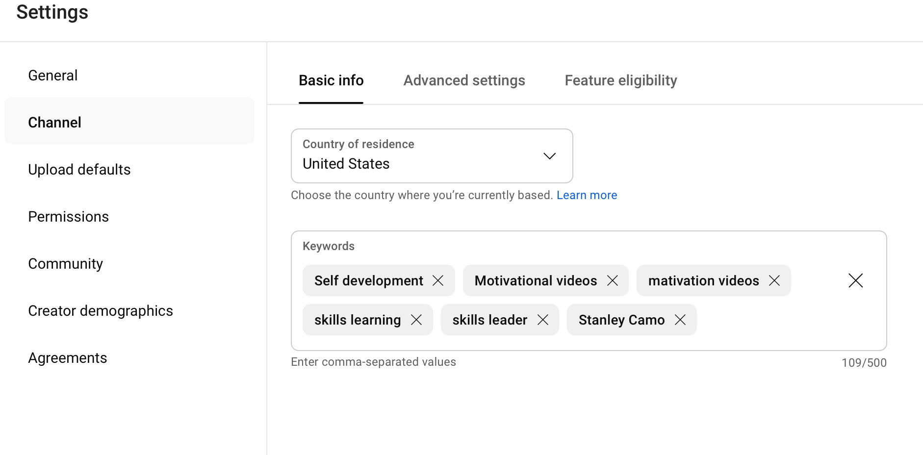 Youtube setting